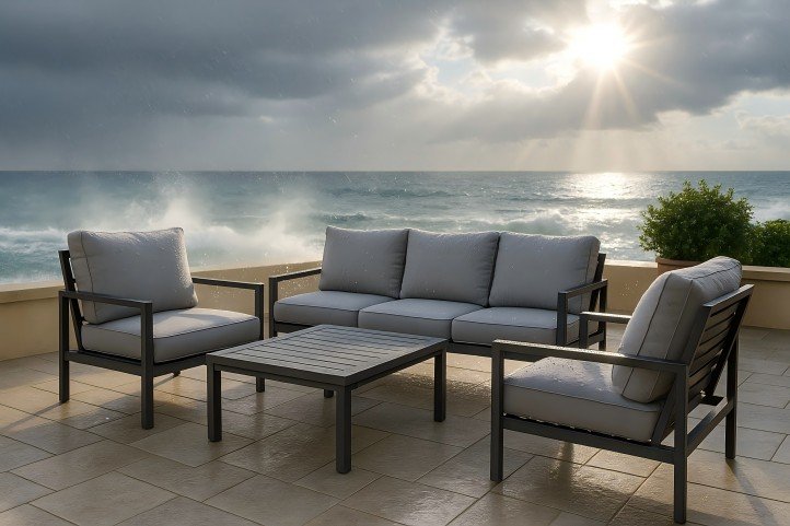 Outdoor furniture weather resistance under UV and rain.