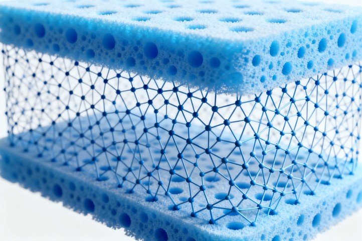 High density Quick Dry Foam internal open-cell structure and drainage channels