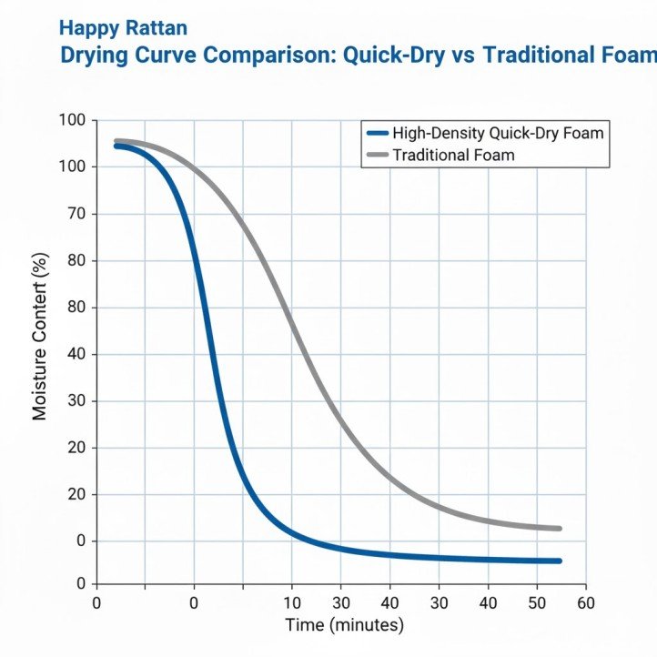 Moisture retention comparison Quick Dry Foam vs conventional foam over time