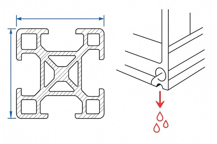 aluminum frame cross-bracing and drainage paths for modular outdoor sofa