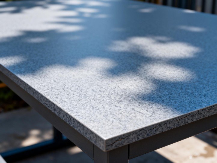 Exterior-grade compact HPL maintaining color in outdoor UV exposure