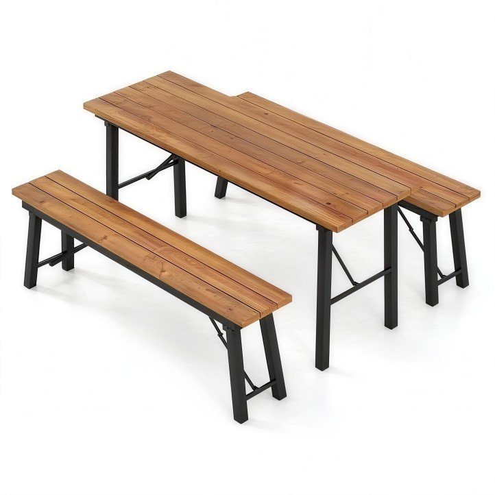 folding-picnic-bench-and-table-set-teak-metal