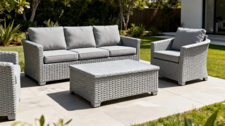 HDPE Wicker outdoor furniture for modern courtyards: UV-resistant and weather-resistant rattan sets.