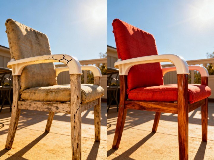 HDPE chairs in high UVI market showing reduced fading with stabilizers