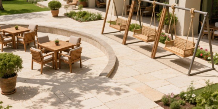 Hotel outdoor seating and swings for public spaces