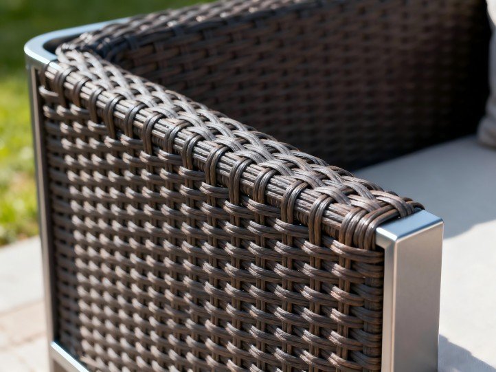 All-weather PE wicker weave density and aluminum frame interface