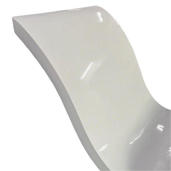 Close-up of the headrest curve on the white pool chaise lounge, showing rounded edges and easy-clean finish for comfortable back support.