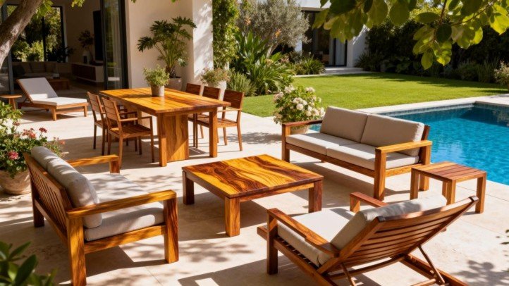 premium teak outdoor furniture set in patio