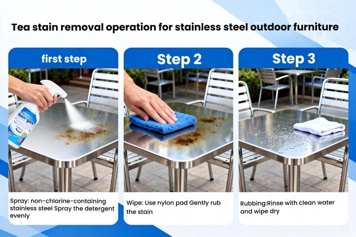 Removing tea staining from stainless steel hardware with a non-chloride cleaner