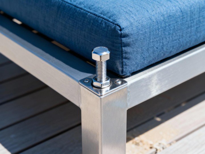 316 marine-grade stainless bolts on an outdoor sofa for coastal use
