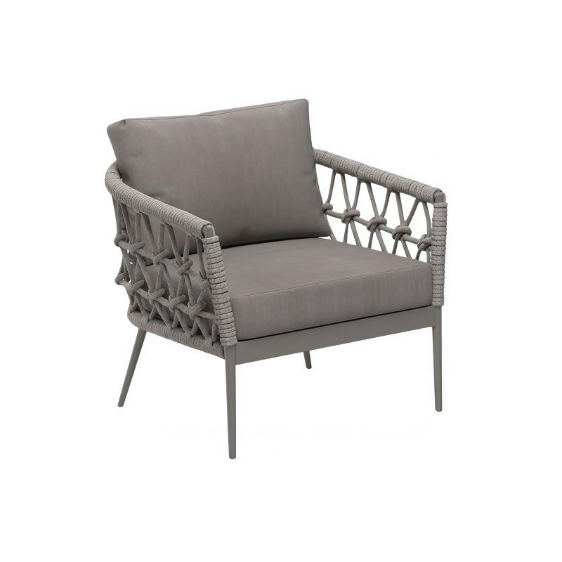 Contemporary Grey Armchair Diamond Woven Rope Patio Lounge