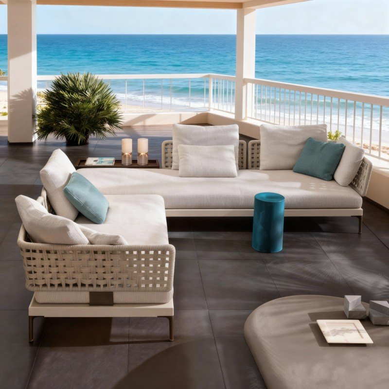 Outdoor Lounge Sofa Set Light Woven Platform View