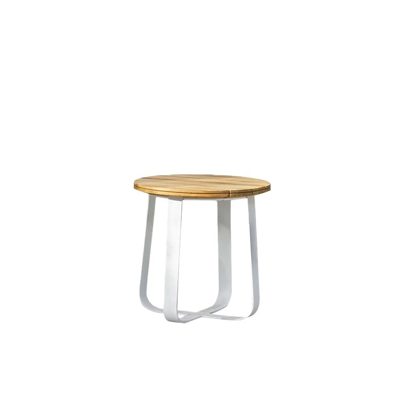 Outdoor Side Table Round Teak Top White Frame