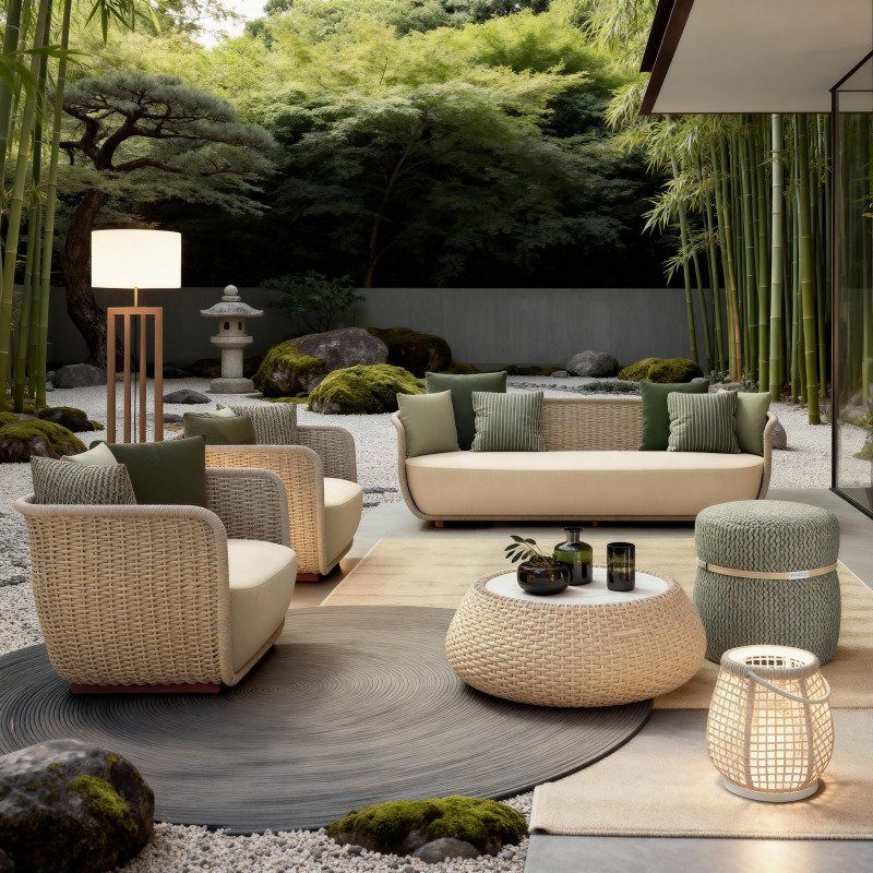 Rope Outdoor Sofa Set Modern Curved Woven Full