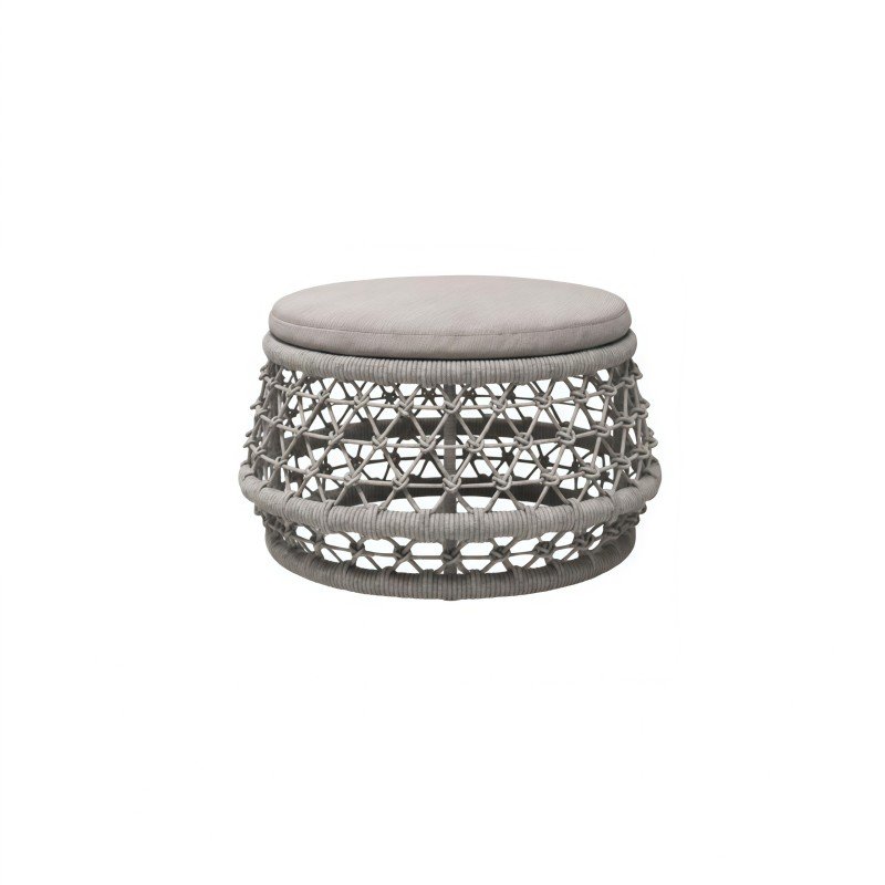Rope Woven Round Outdoor Stool Ottoman Grey Accent