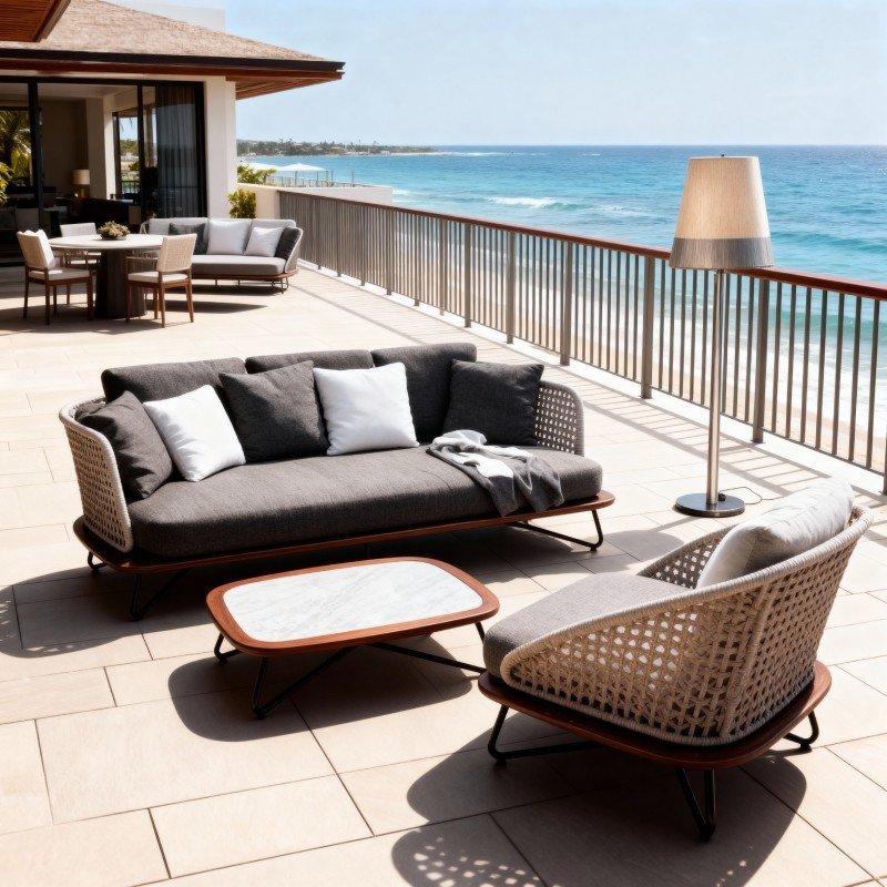 Small Garden Sofa Set Dark Woven X Frame Marble