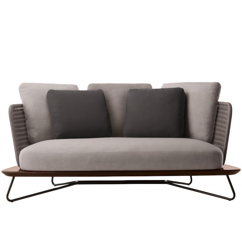 Small Garden Sofa Two Seater Light Woven Wood Base