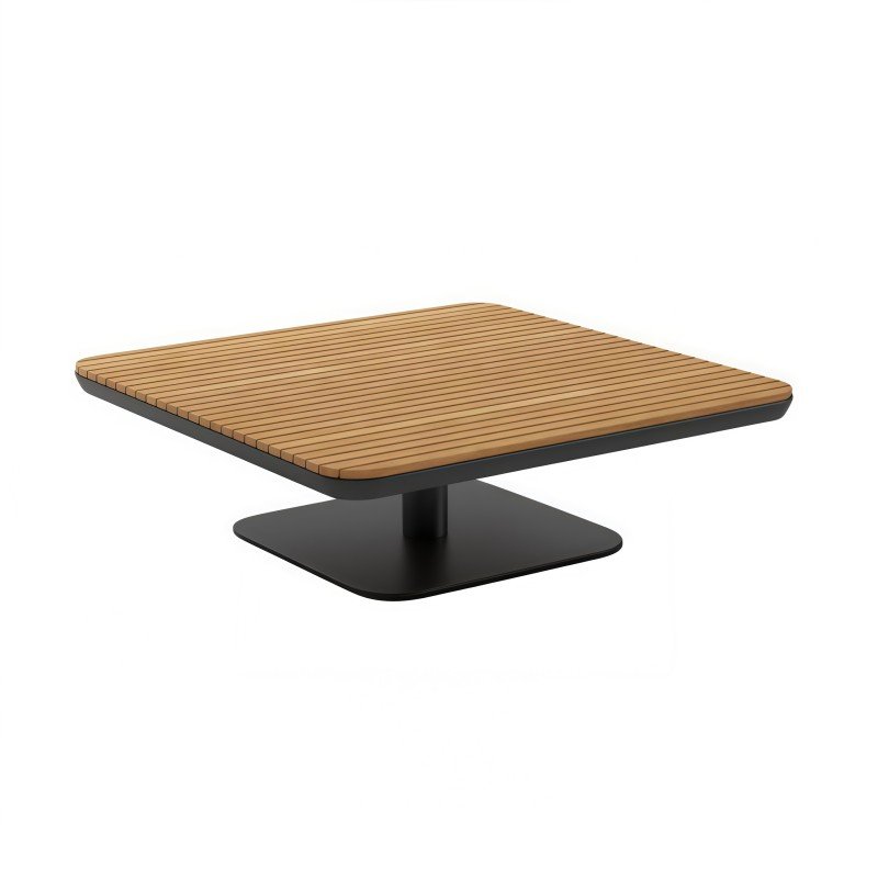Square Slatted Wood Coffee Table Metal Base Outdoor