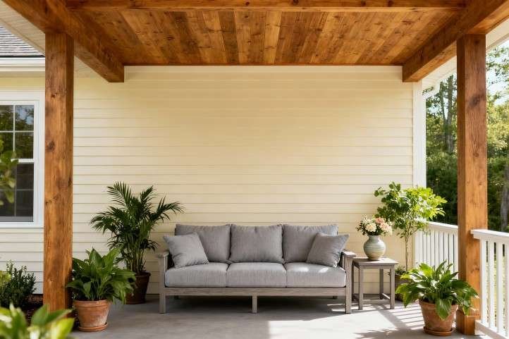 finished covered porch with outdoor sofa