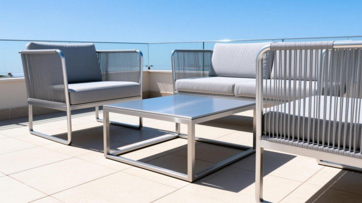 powder-coated aluminum outdoor furniture on a sunny patio