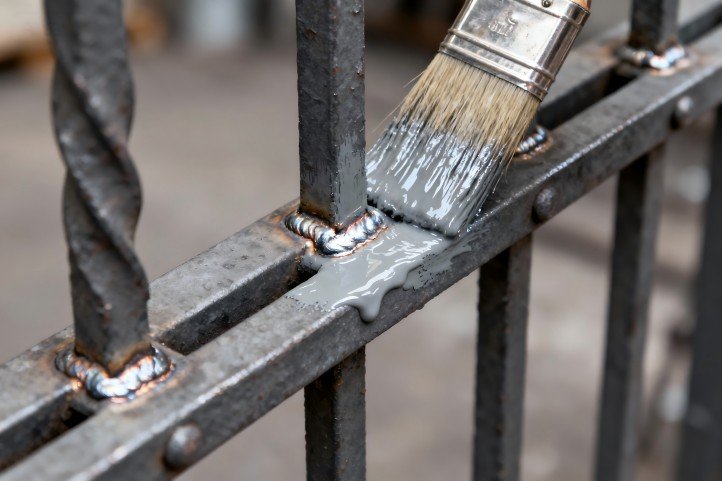 Applying zinc-rich primer to welds and edges on wrought iron