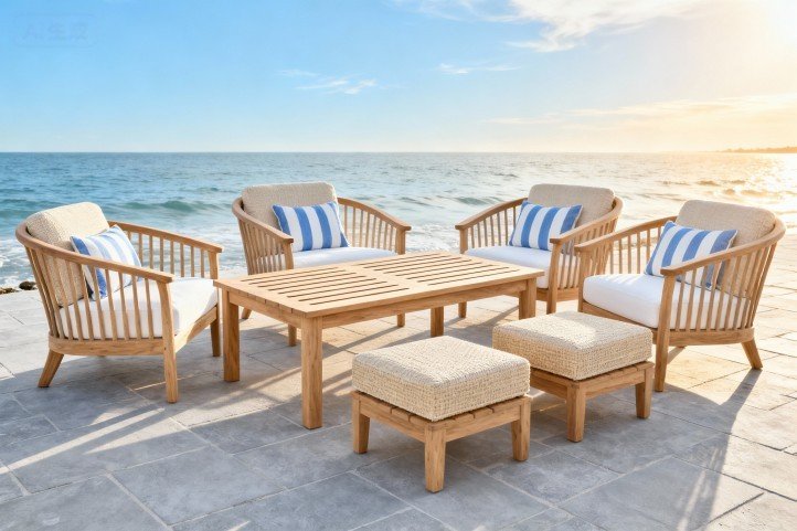 Teak wood patio set for coastal homes